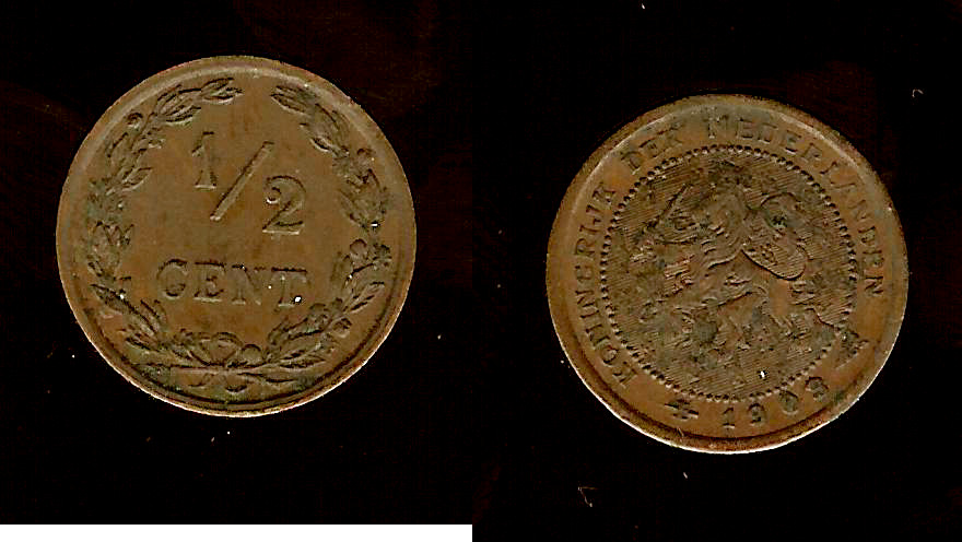 PAYS-BAS 1/2 Cent lion couronné 1903 Utrecht TTB+